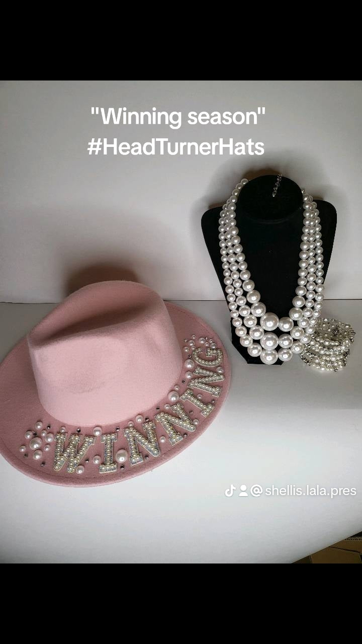 Fedora pink "Winning" with pearls