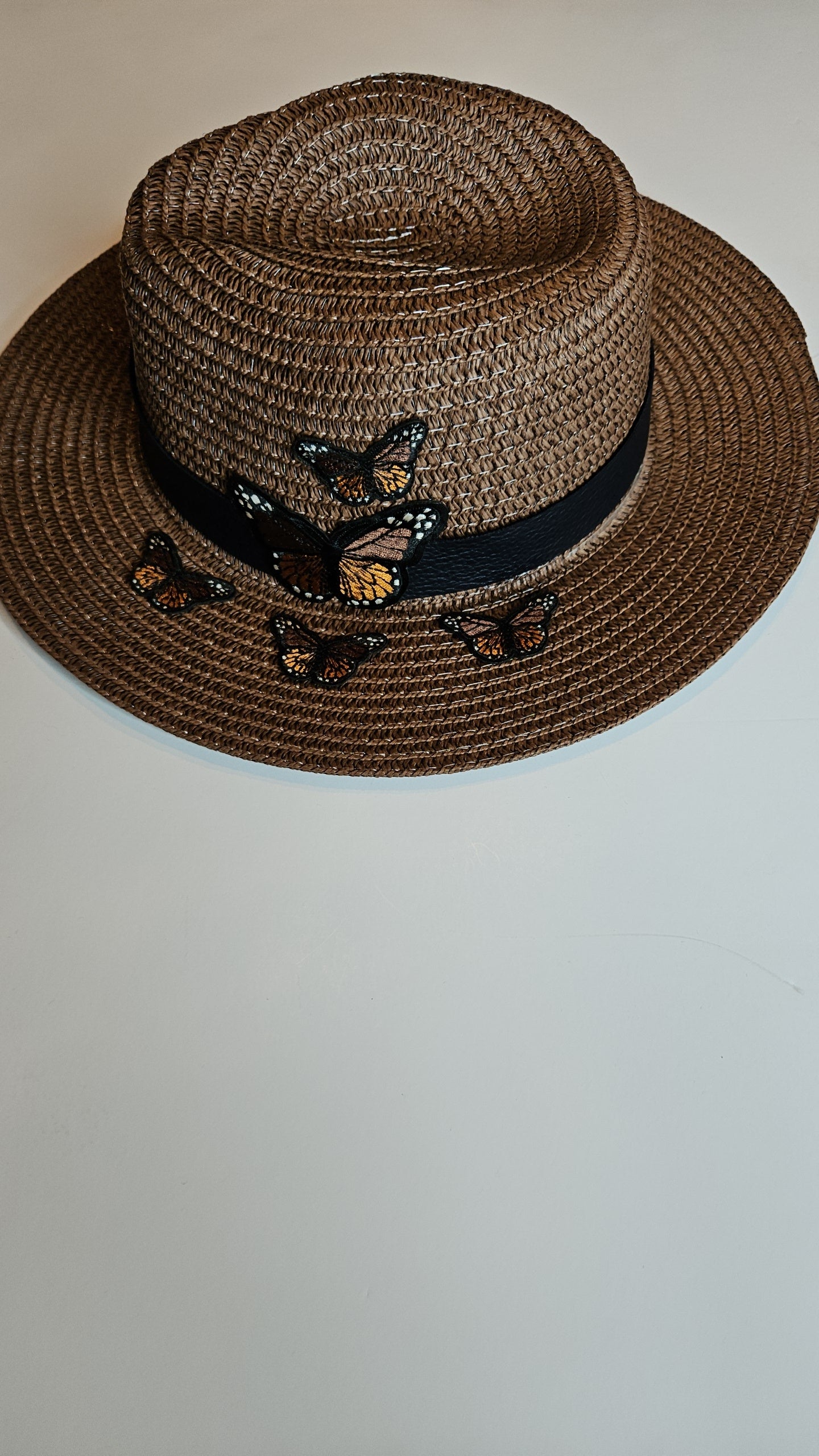 Fedora Brown Straw Hat with Butterflies