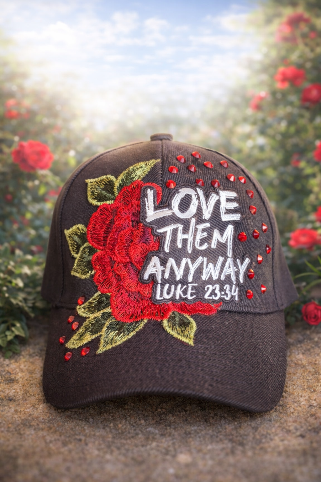 Love Them Anyway Rose Rhinestone Hat