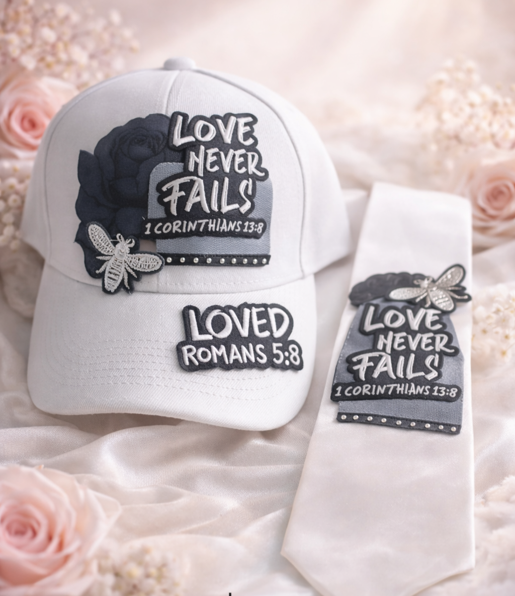 “Love Never Fails” Hat & Tie Set